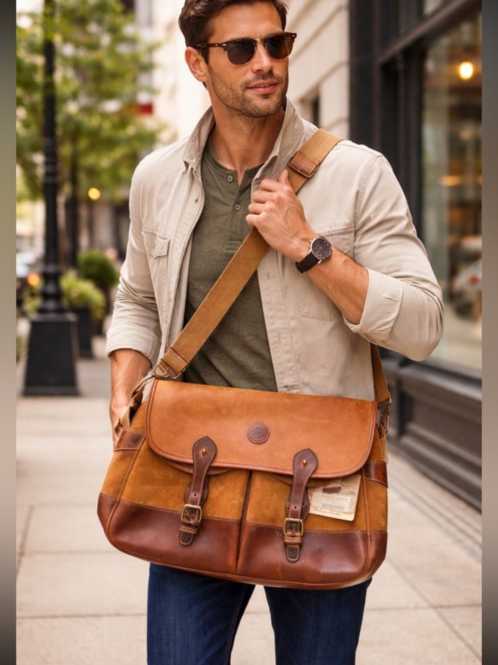 Timberland NWT Leather weatherproof Two-Tone Brown Men’s Messenger Bag